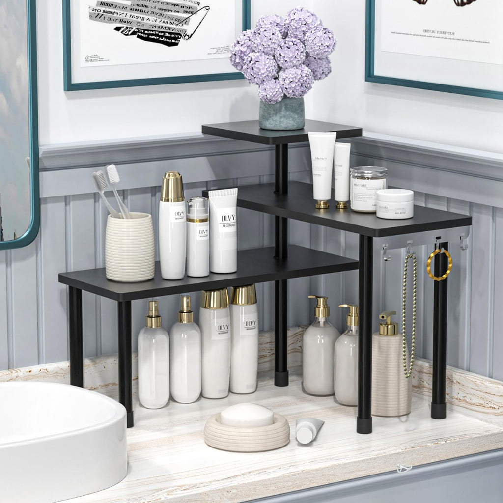3-Tier Bathroom Countertop Corner Shelf Organizer, Black