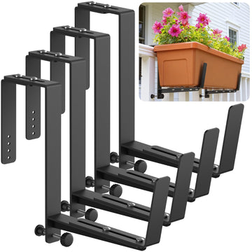Window Box Brackets, Adjustable Planter Box Brackets, Heavy Duty Iron Flower Box Brackets for Railings, with Enhanced