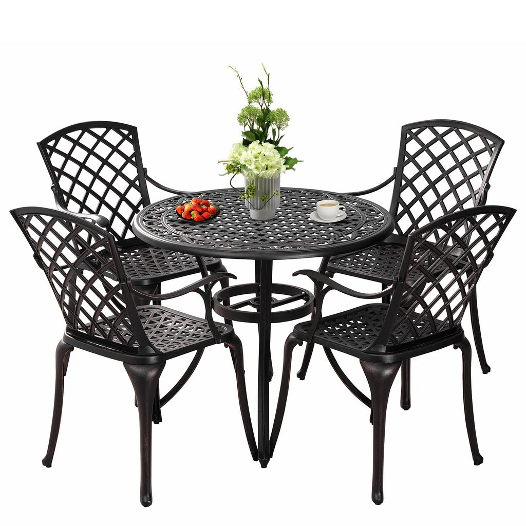 Patio Dining Chair Set 2, Aluminum Outdoor Bistro Chairs Bronze