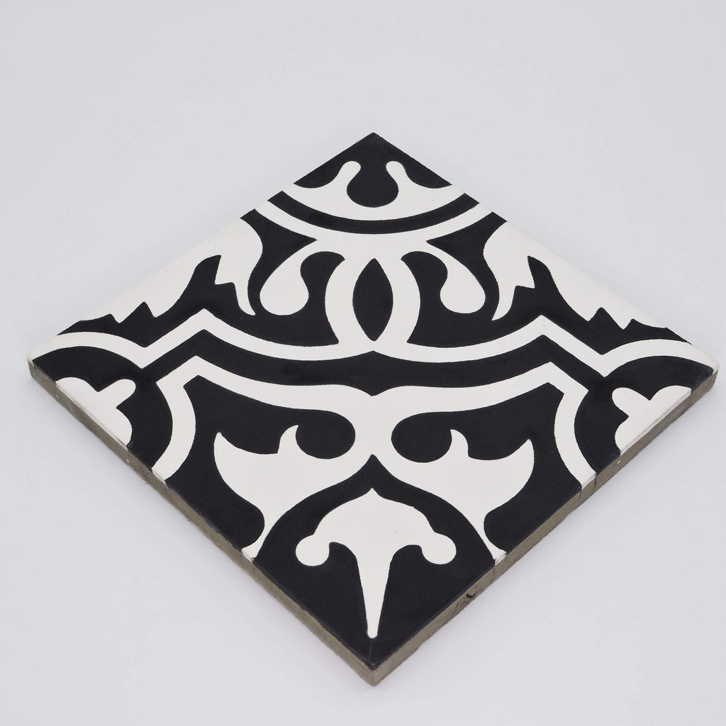 Handmade Cement Tile, 8x8-in, Black and White, Pack of 12
