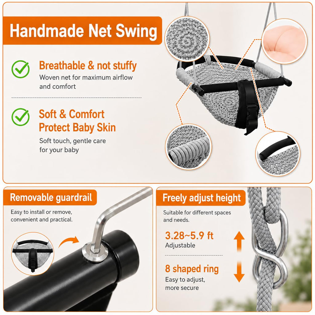 Kids Swing Seats Indoor Hand-Made Net Swing with Adjustable Rope Tree Swings for Kid Child Backyard Playground Swings
