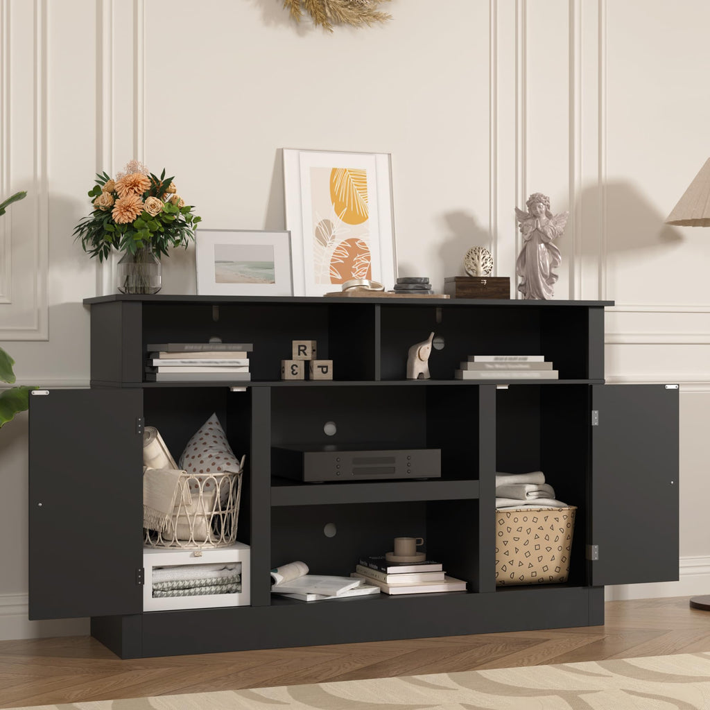 Farmhouse TV Stand for 65 in TV, Modern Entertainment Center, Black