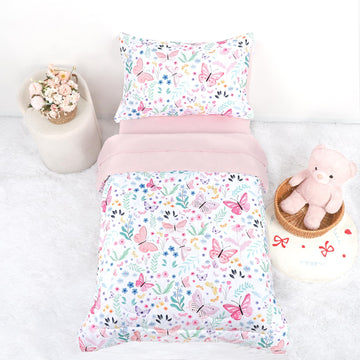 Toddler Bedding Set for Girls 4 Pieces Butterfly, Soft Breathable Toddler Comforter Set, Flower Print, Includes