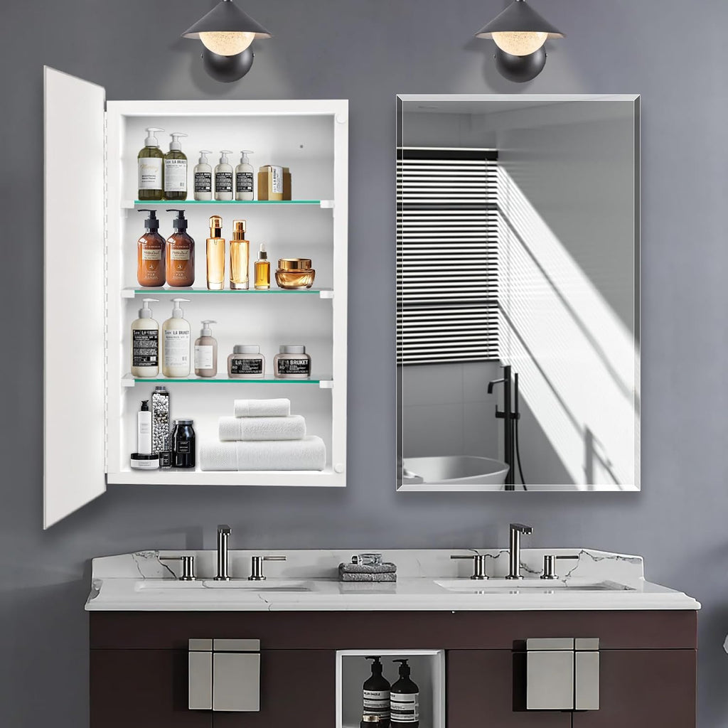 Bathroom Medicine Cabinet with 16x20 in Rectangular Beveled Frameless Mirror,Wall Mounted Mirror Cabinet Toilet