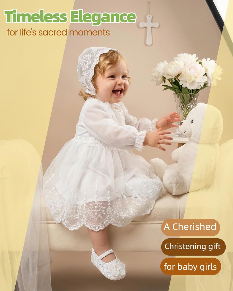 Flower Baby Girl Dresses Baptism Outfits with Shoes Set