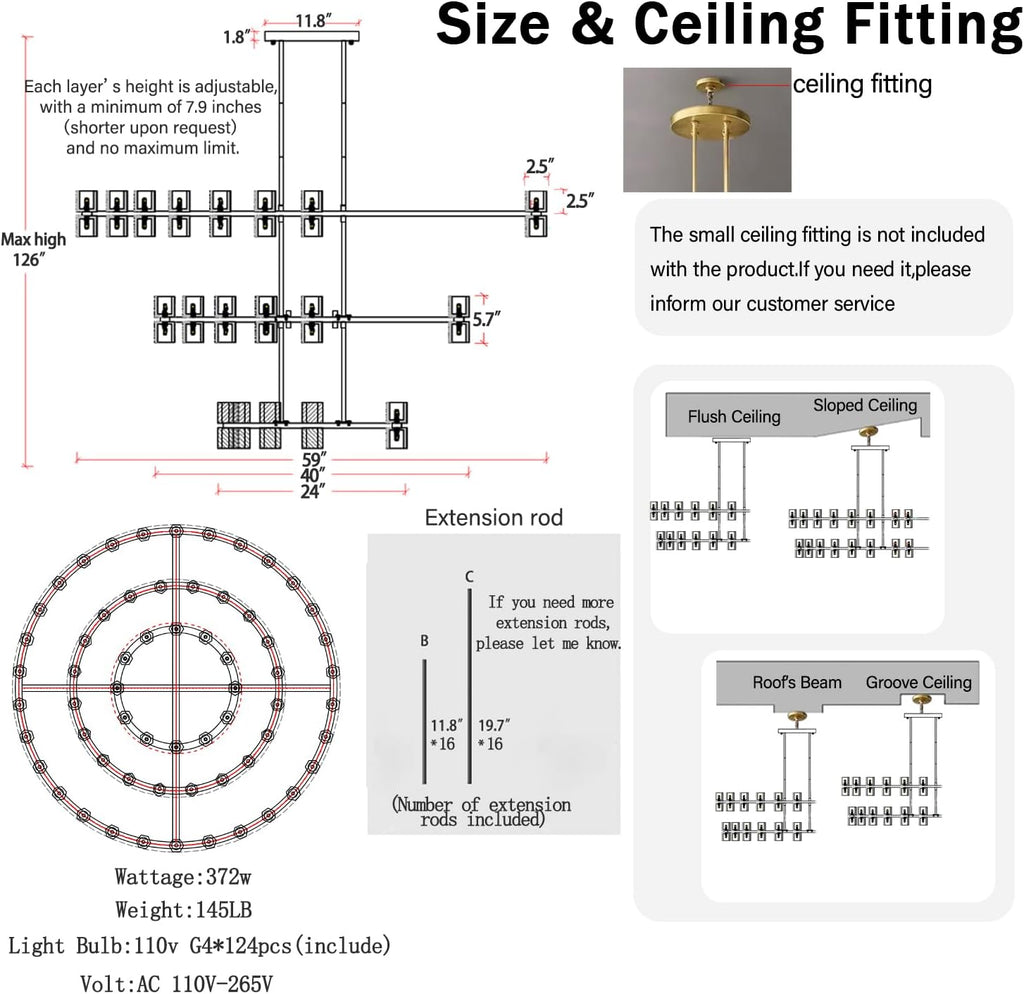 Inspired Arcachon Style 3-Tier Round Wagon Wheel Chandelier, 24" + 40" + 59" 124-Light Black — Grand Foyer & High Ceilings