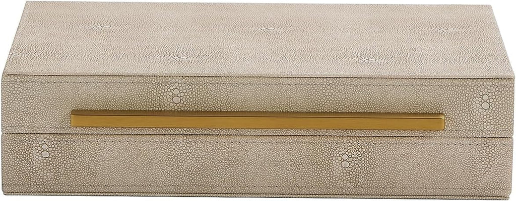 Kingflux Ivory Shagreen Decorative Box For Keepsake And Memory, Faux Leather Storage Box Jewelry Organizer Wooden