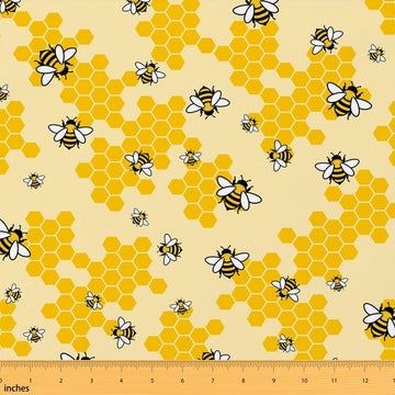 Cartoon Bee Fabric by The Yard Yellow Honeycomb Plaid No Stretch Fabric for Sewing Supplies Cute Wild Bee Rustic Soft