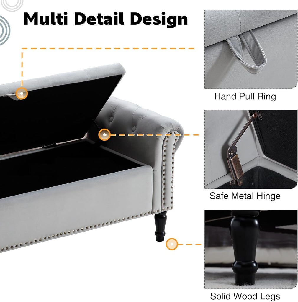 67" End of Bed Storage Bench King Size, Storage Bench End of Bed, Upholstered Velvet Tufted Storage Ottoman Benches
