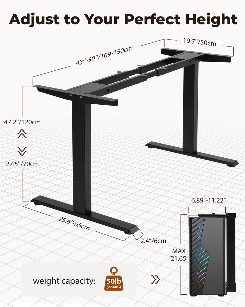 Dual Motor Standing Desk Frame with CPU Holder, Height Adjustable