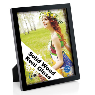 11x14 Solid Wood Picture Frame with Real Glass Cover Black