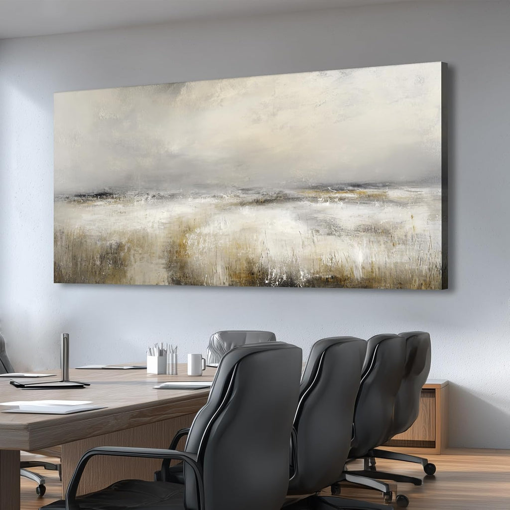 Large Neutral Abstract Canvas Wall Art Modern Landscape Painting Prints Beige Gray Artwork Minimalist Panoramic