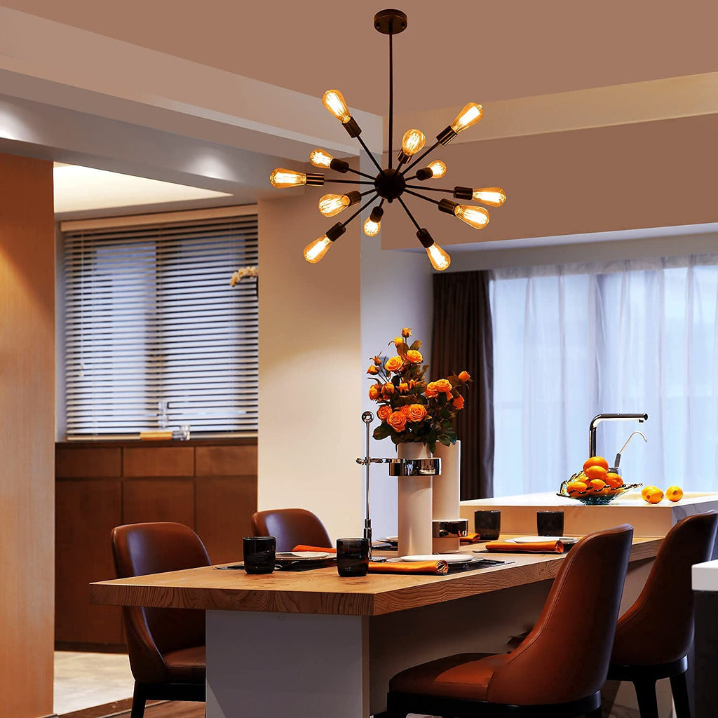 12-Light Black Farmhouse Sputnik Chandeliers Light Fixture