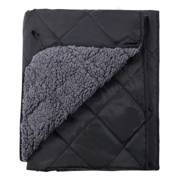 Large Camping Blanket with Sherpa Lining, Black 59"x50"