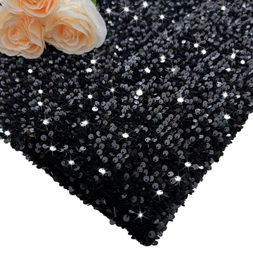 Black Sequin Fabric Glitter Fabric by The Yard 6 Yards Mermaid Sequin Material for Sewing Sparkly Thick Velvet