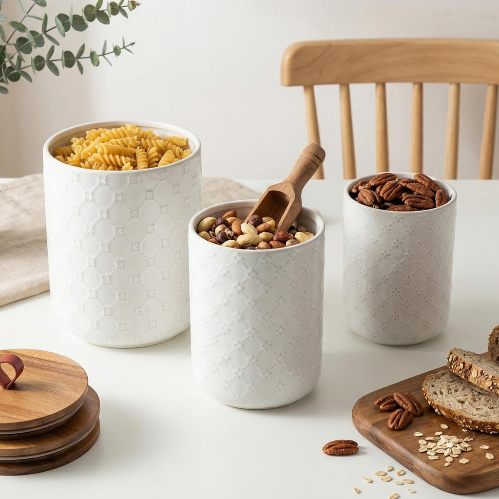 White Ceramic Canisters Set with Airtight Lids, 82/48/30 oz Coffee Canisters Sets for the Kitchen, Large Jars for