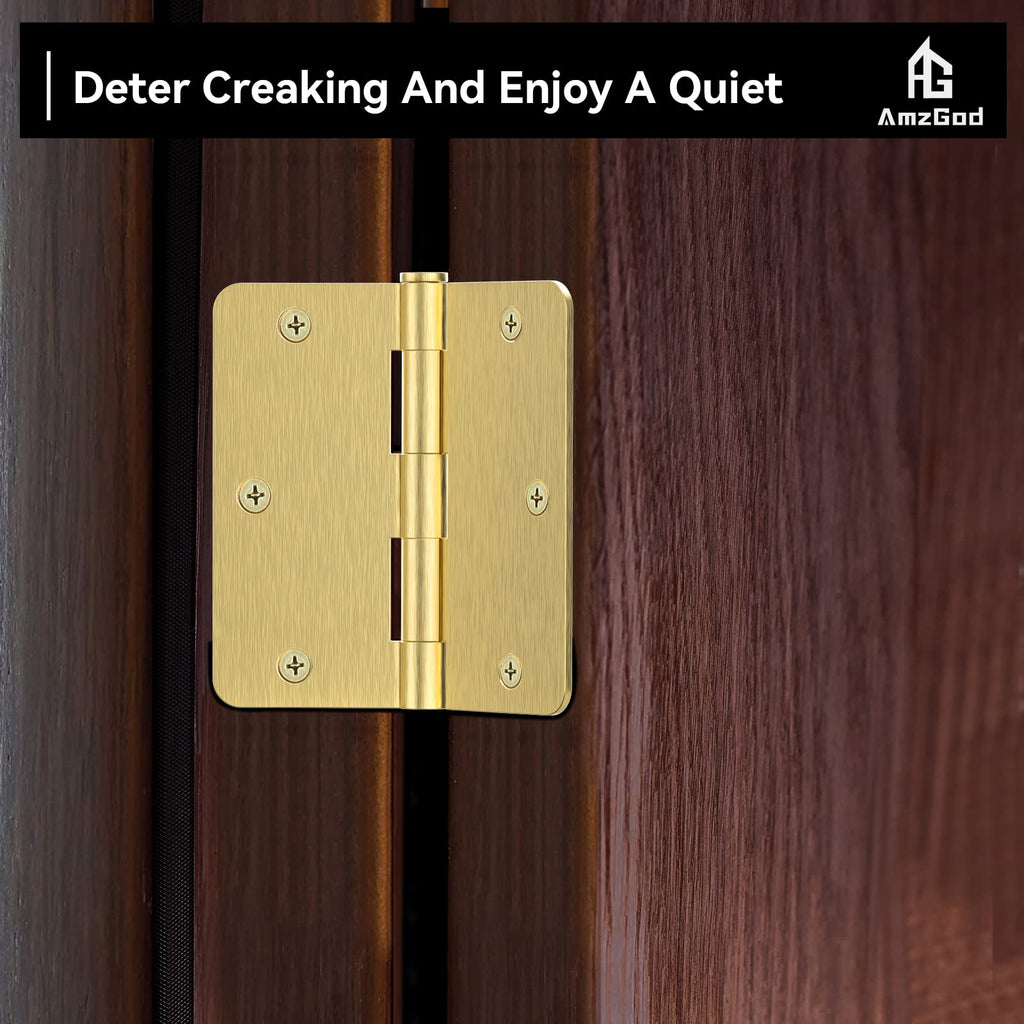 Door Hinges Satin Brass - 18 Pack Gold Door Hinges 3.5 Inch Rounded Interior Door Hinge with 1/4" Radius - 3 1/2