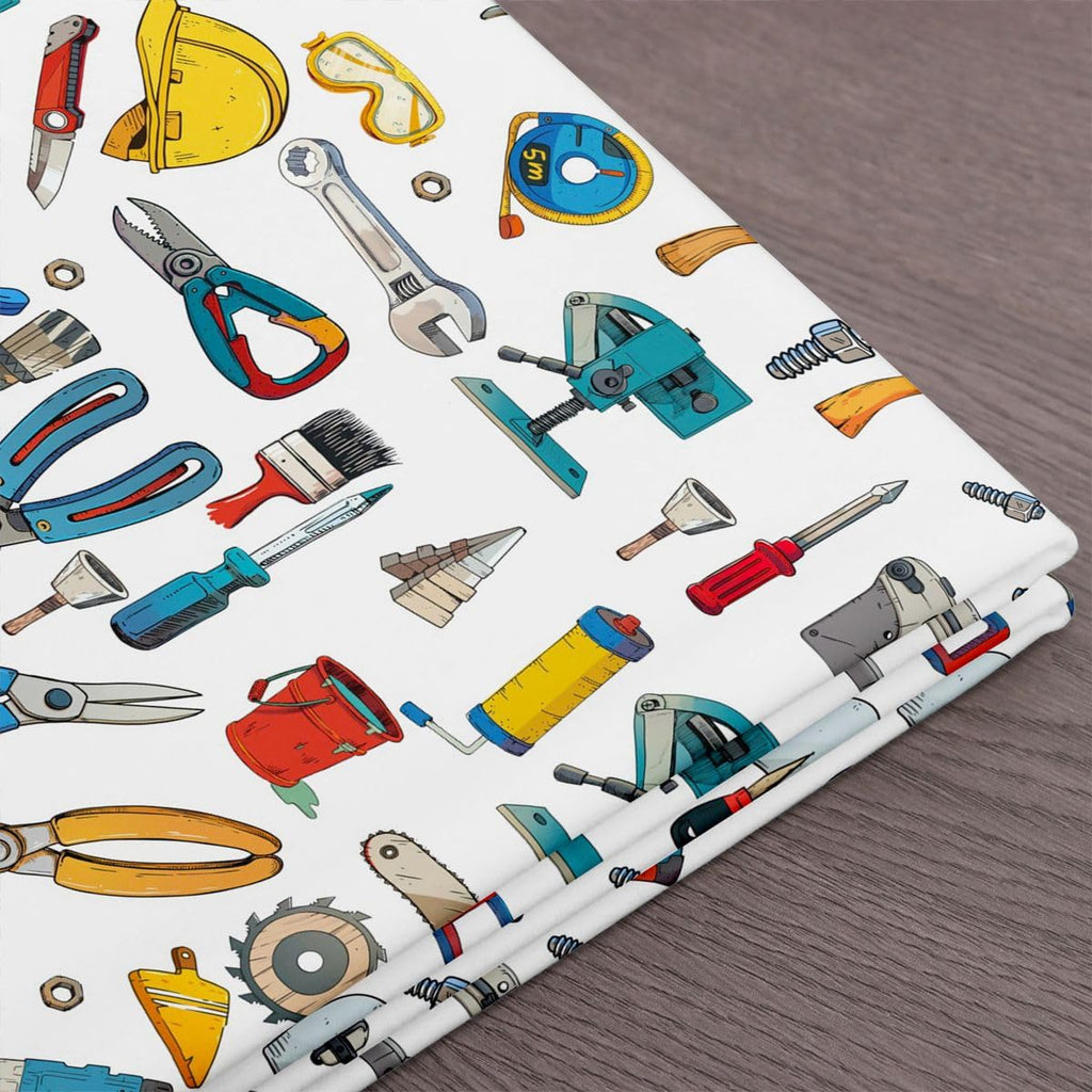 Tools Upholstery Fabric, Construction Tools Fabric By The Yard, Cartoon Engineering Decorative Fabric, Building