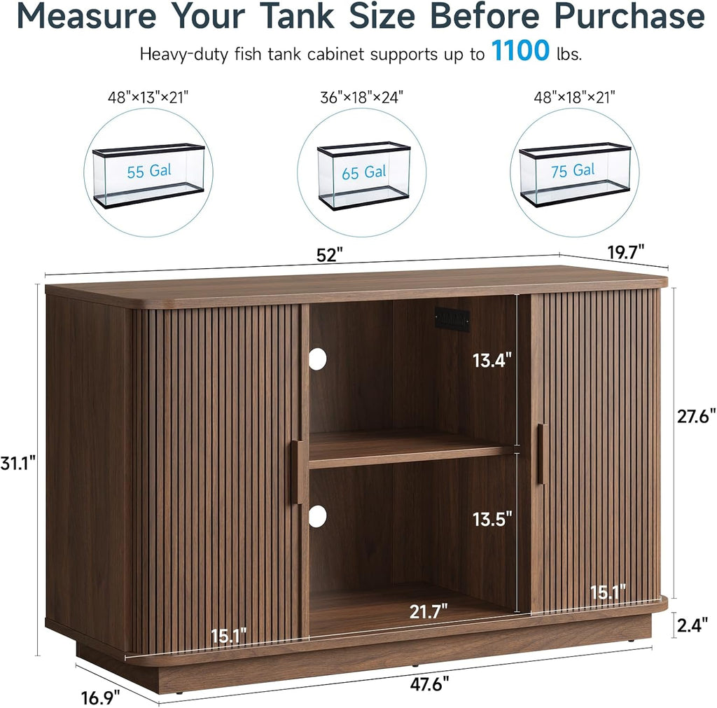 55-75 Gallon Fish Tank Stand with Power Outlet, Fluted Sliding Door