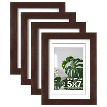5x7 Picture Frames Made of Solid Wood with Plexiglass, Display Pictures 3.5x5/4x6 with Mat or 5x7 Without Mat Set of
