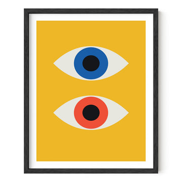 Mid Century Modern Wall Art - Retro Evil Eye Decor, Bauhaus Yellow Wall Art, Large Abstract Art Print (Black Frame