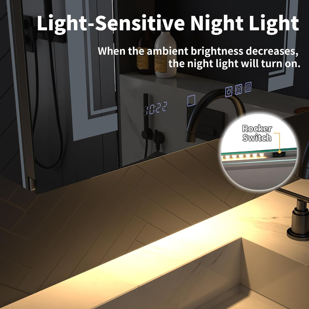24 x 32 LED Lighted Medicine Cabinet with Mirror, Front & Backlit | Night Light, Clock & Temp Display, Defog, 5X