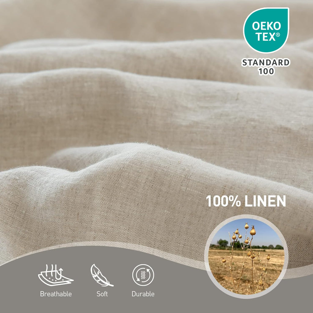 French Linen Flat Sheet with Embroidered Border-100% Stone Washed Flax Bedding, (108''x102'') Ultra