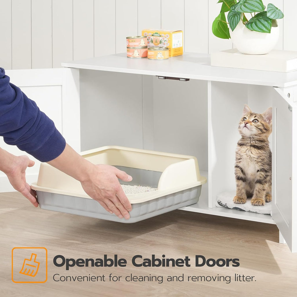 Litter Box Enclosure, Cat Litter Box Furniture with Removable Divider, Large Hidden Litter Box Furniture, Wooden Cat