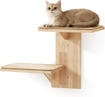 Cat Wall Shelves, 2 Platform Kitten Wall Furniture, Tree Shape Wall-Mounted Floating Shelf with Sisal Mat, Solid