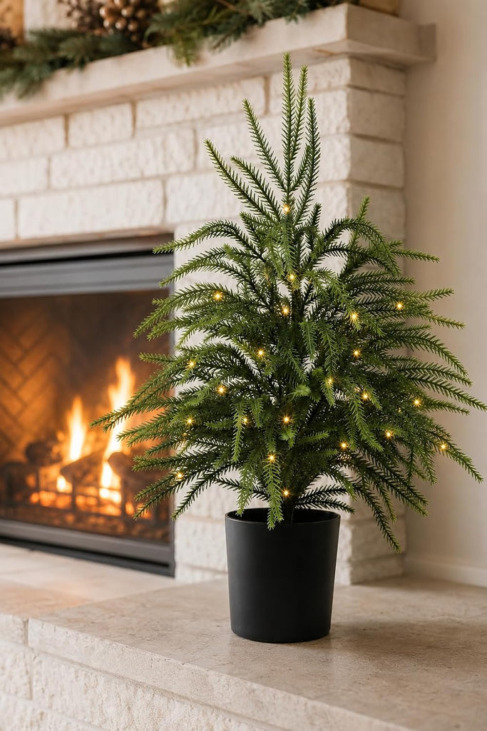 Nioclub 2FT Pre-Lit Artificial Norfolk Christmas Tree Realistic Potted Tree