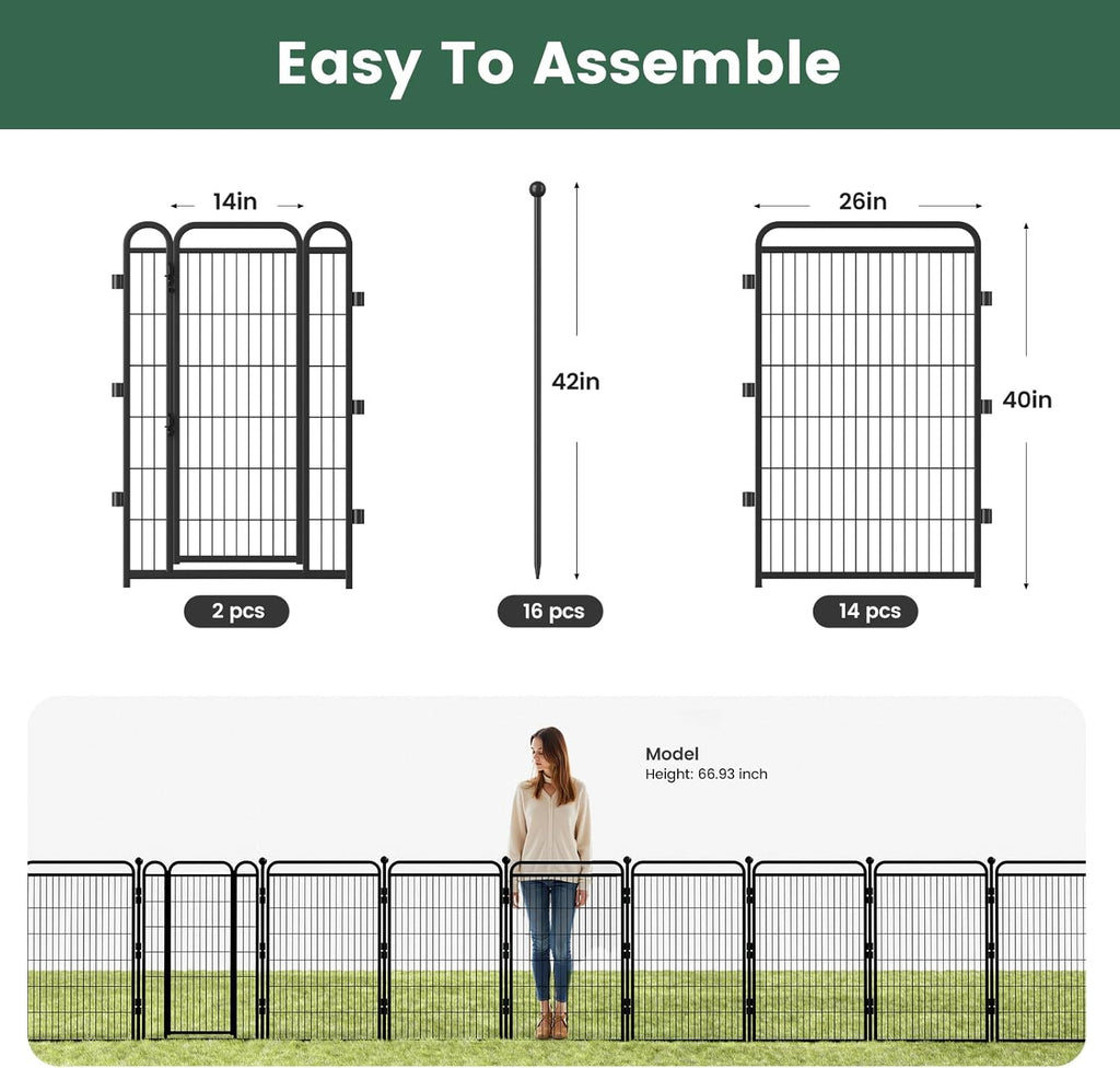 40 in(H) Garden Fence Outdoor for Yard with 2 Gravity Automatic Lock Gates,Heavy Duty Iron 16 Panels Total 34.7ft(L)