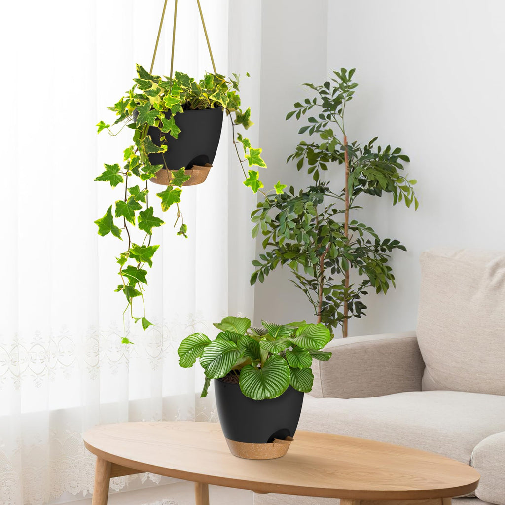 6.5 Inch Hanging Planters for Indoor Outdoor Plants, 2 Pack Self Watering Hanging Plant Pots with Drainage Holes and