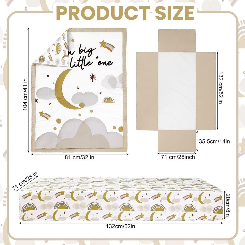 3 Pcs Moon Star Baby Crib Bedding Set for Boy Girl
