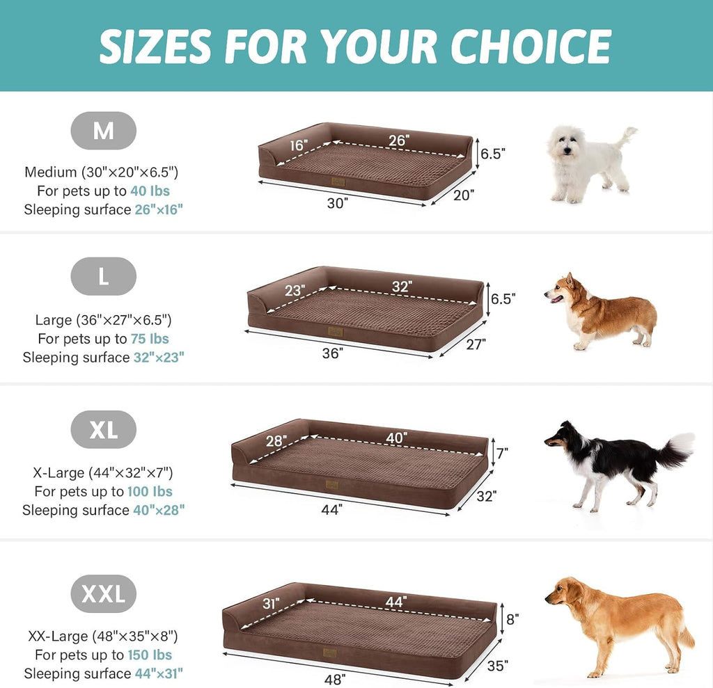 Orthopedic Dog Bed for Extra Large Dogs, L Shaped XL 44x32 inch