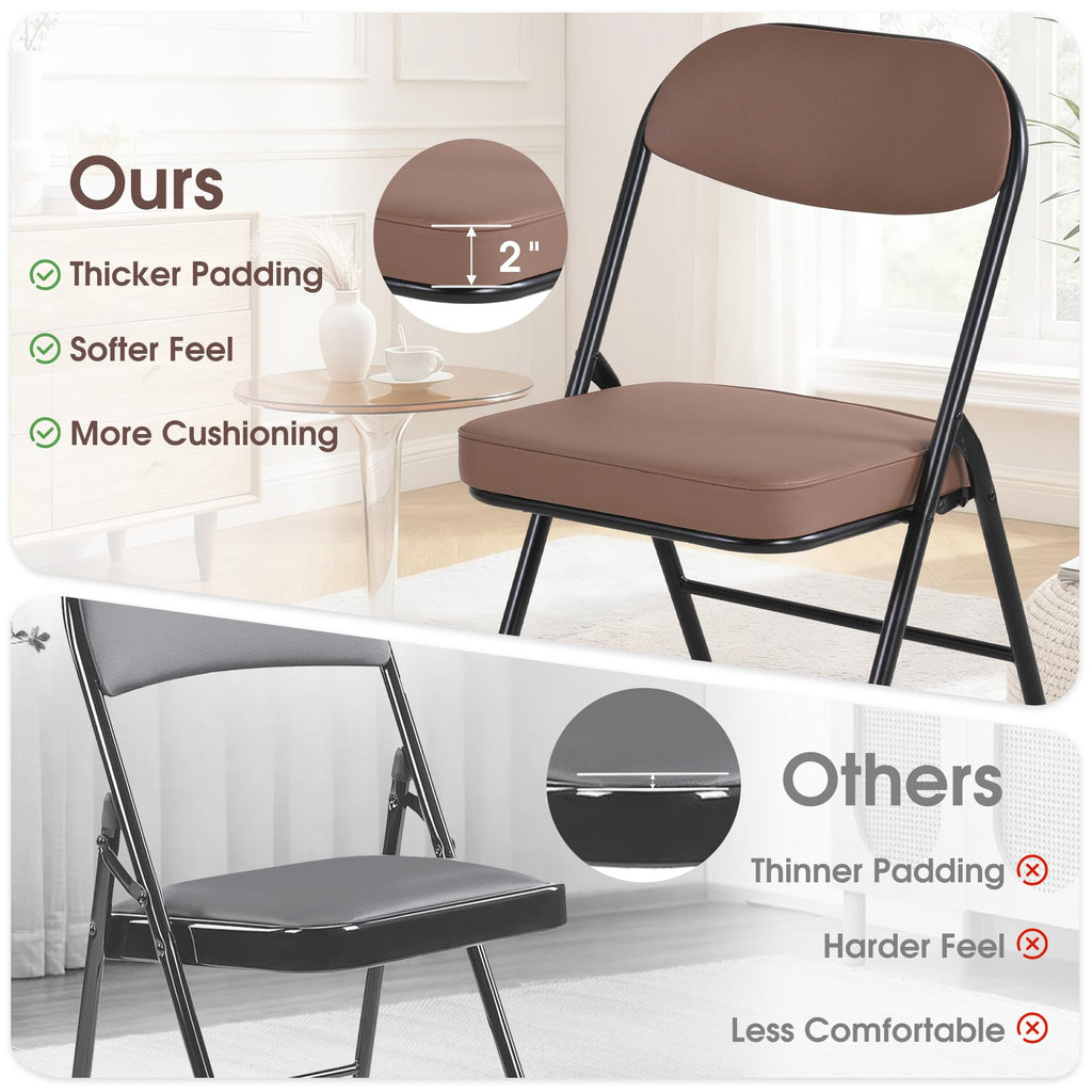 Padded Folding Chairs Set of 4, Brown