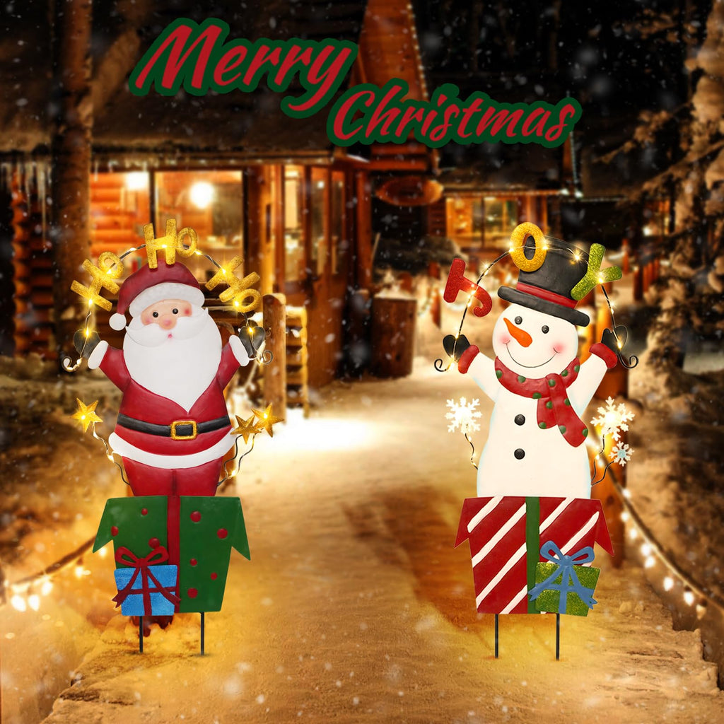 2 Pack Christmas Yard Signs Outdoor Decorations, Snowman Santa