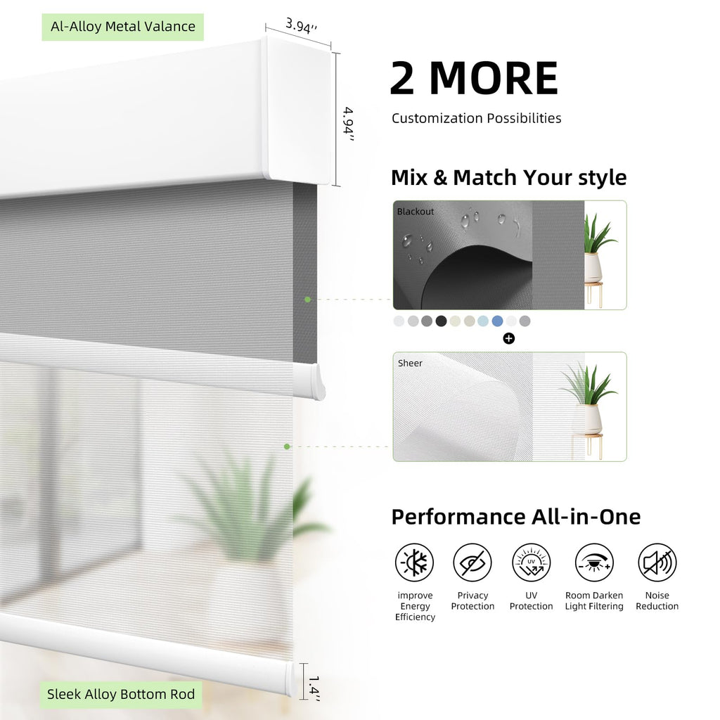 Motorized Day and Night Double Smart Blind with Valance Custom Size