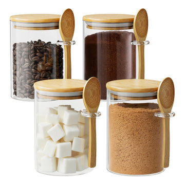 15 oz Glass Sugar Container, 4 Pack Coffee Container, Glass Jars with Lids