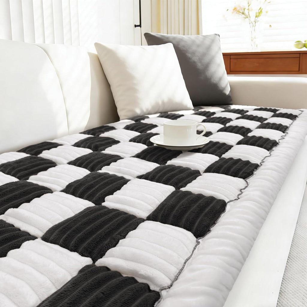 Checkered Couch Cover, Couch Covers For Dogs Washable Non-Slip, Black