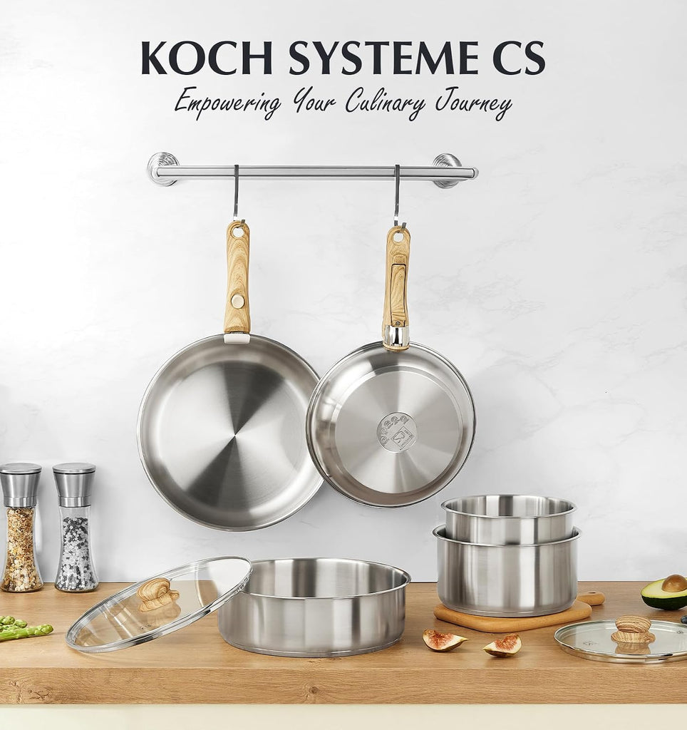 Stainless Steel Cookware Set, 18/10 Stainless Steel Pots and Pans Set 11PCS, Detachable Handle Pots and Pans for Easy