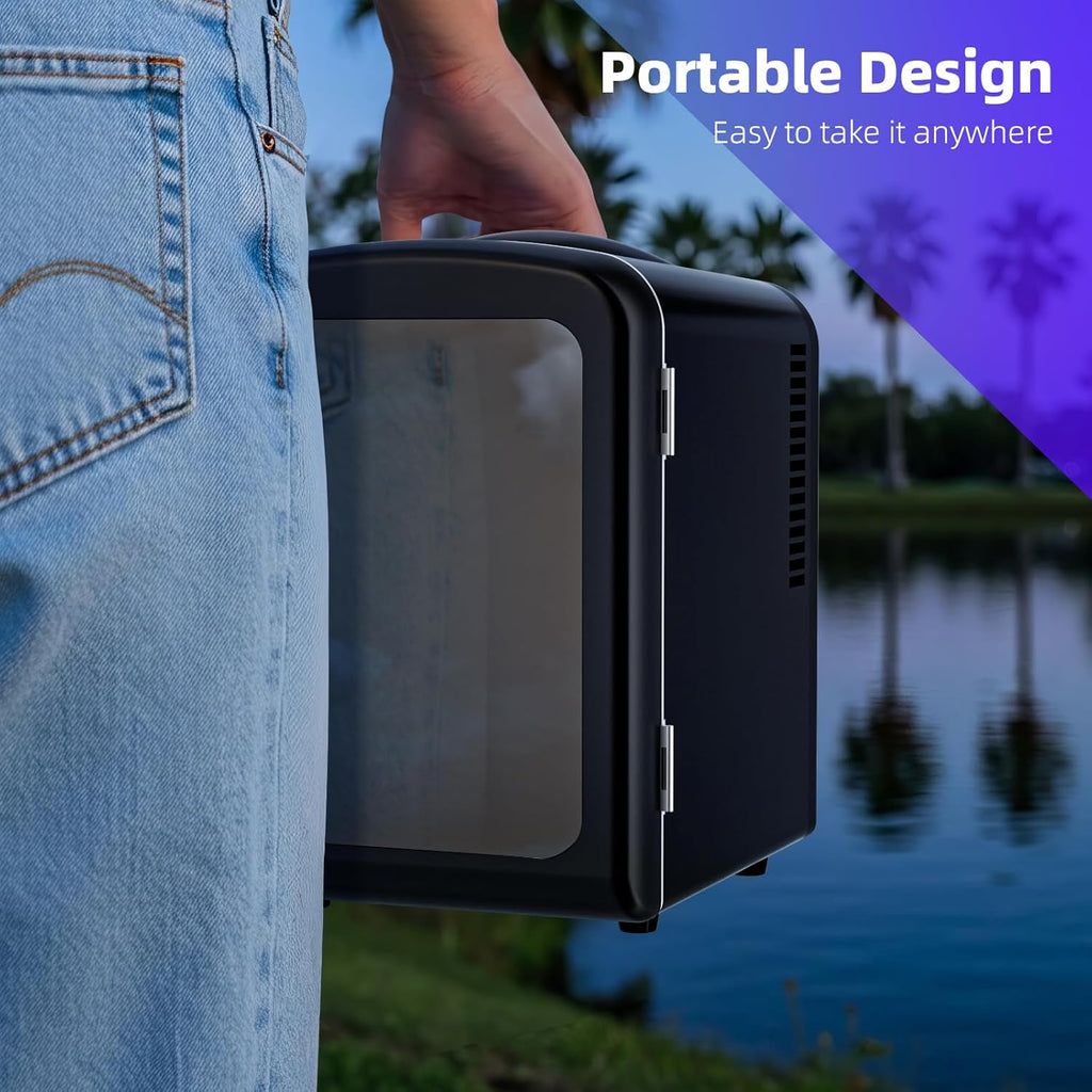 Mini Fridge 4 Liter/6 Cans Portable Mini Compact Refrigerator with Gaming Light, for Bedroom,Car,Office and Dorm