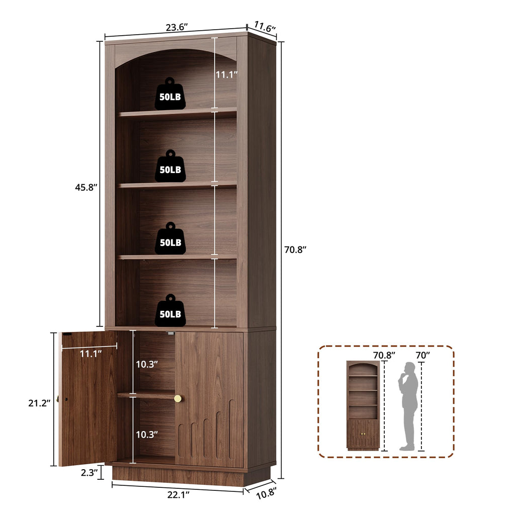 Book Shelf and Bookcases with Doors & Cabinet, Walnut Brown