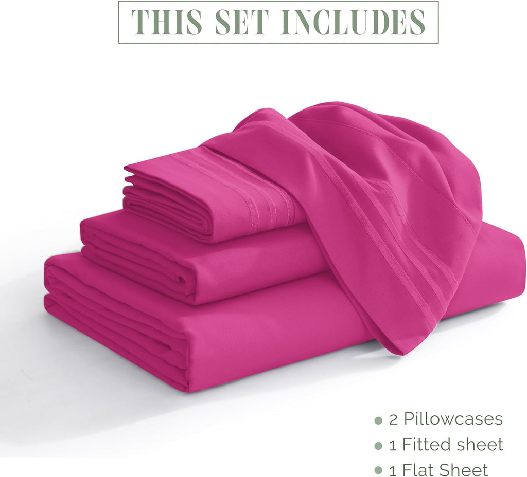 1500 Premium Hotel Quality Microfiber Three Line Embroidered Softest 4-Piece Bed Sheet Set, Wrinkle and