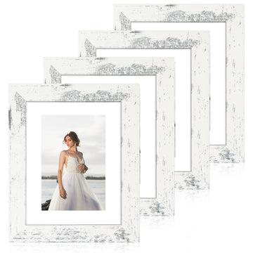 6x8 Picture Frame with Mat 4x6 - High Definition Real Glass Wooden Photo Frames for Tabletop Display and Wall