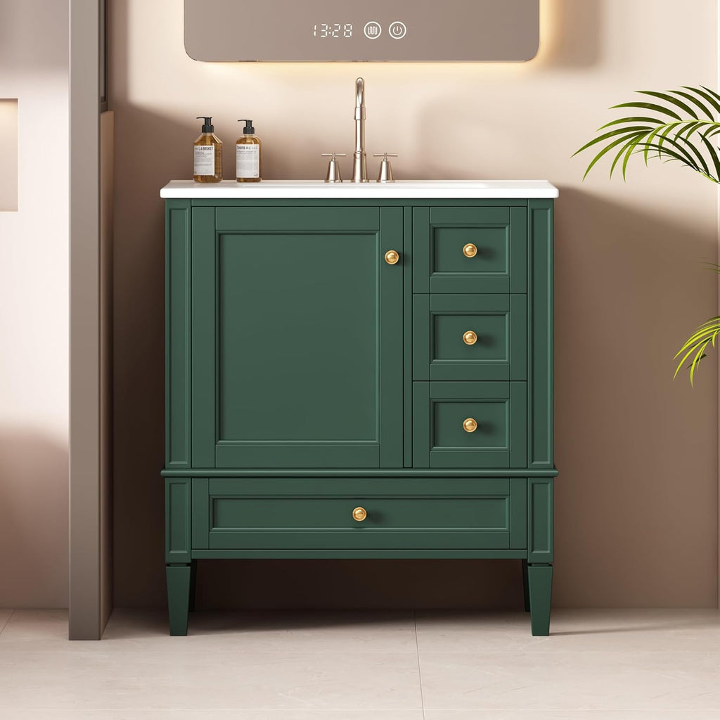 30" Bathroom Vanity with Sink, Modern Bathroom Storage Cabinet with 3 Drawers & 1 Door, Freestanding Bathroom Vanities