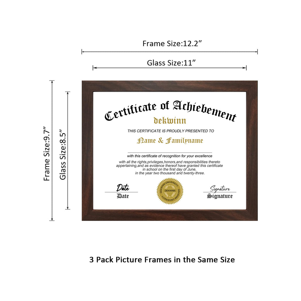 8.5x11 Diploma Frame Certificate Document Frame Set of 3 with High Definition Glass, Picture Frame for Wall and