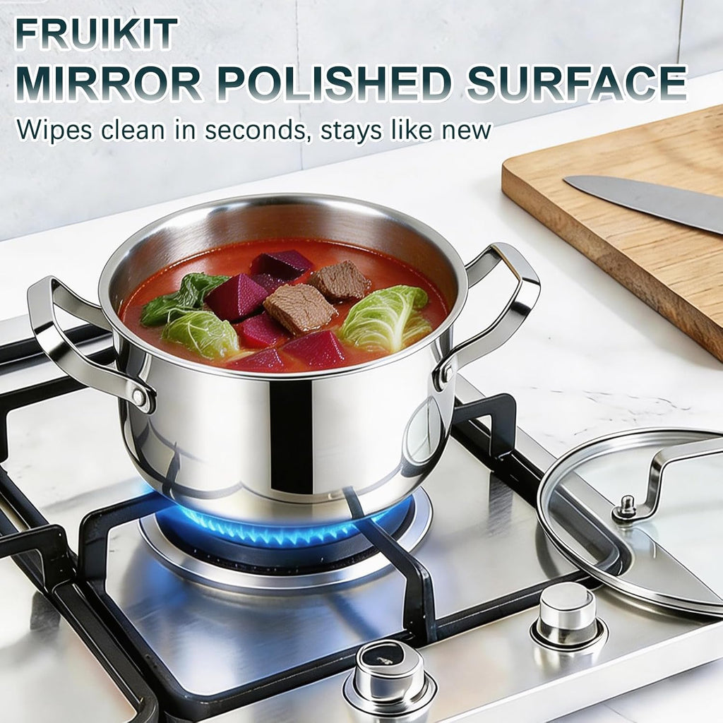 Stainless Steel Cookware Set - 20 PCS Pots and Pans Set with 3-Ply Stainless Steel Frying Pan, Professional Kitchen