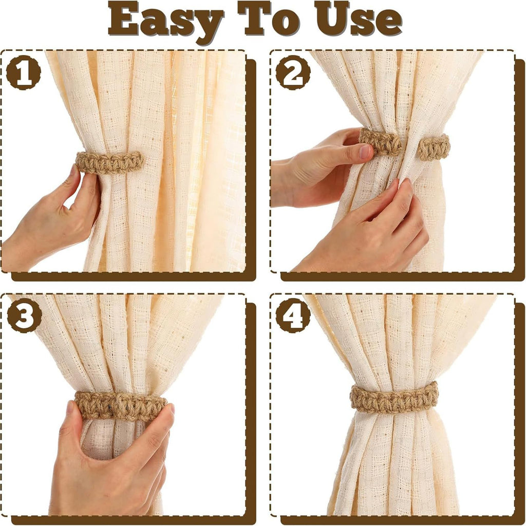 Curtain Tiebacks Handmade Braided,Window Treatment Curtain Holdbacks - 6 Pack