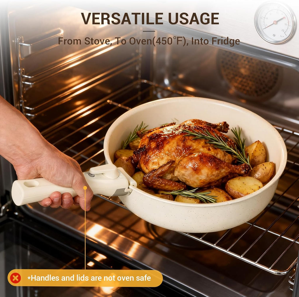 Pots and Pans Set Non Stick, Ceramic Cookware Set with Removable Handles, Stackable Space Saving Kitchen Set