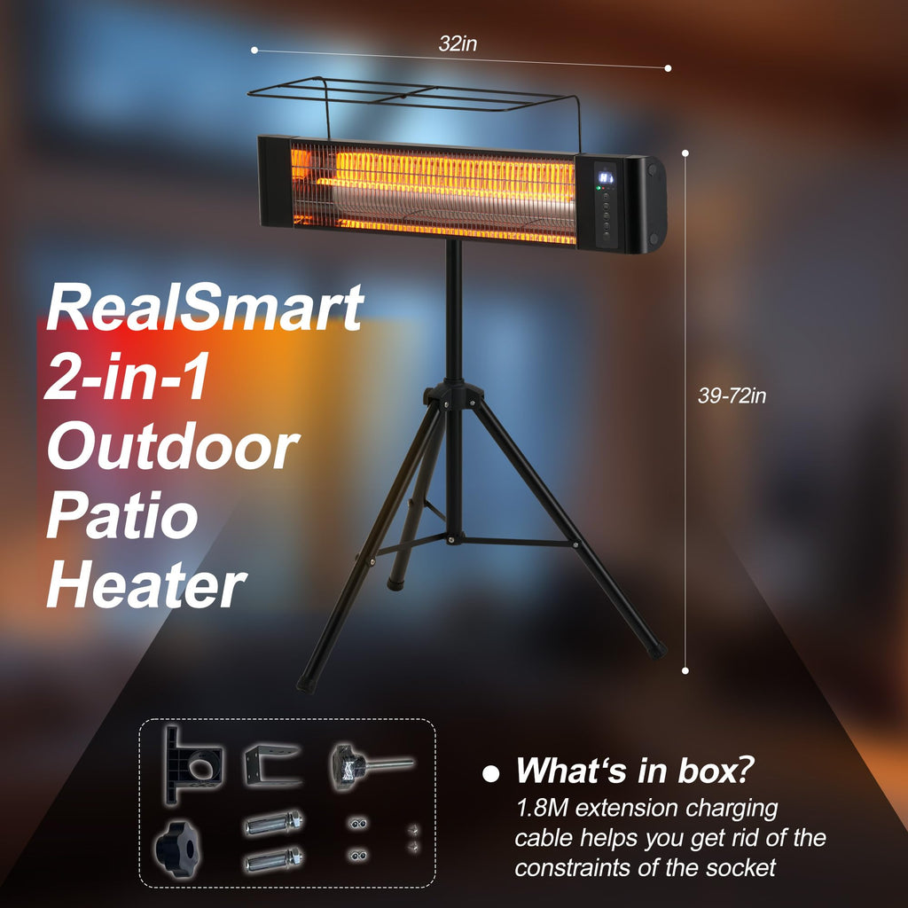 Infrared Patio Heater 1500W Outdoor Heaters Electric Space Heater 3 Heating Modes Outdoor/Indoor Use Heater
